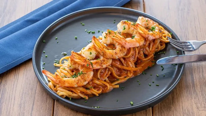 pasta with prawns - agkistri seafood restaurant kastoria