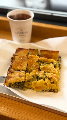 spinach and cheese pie with coffee  - calimera breakfast shop karditsa